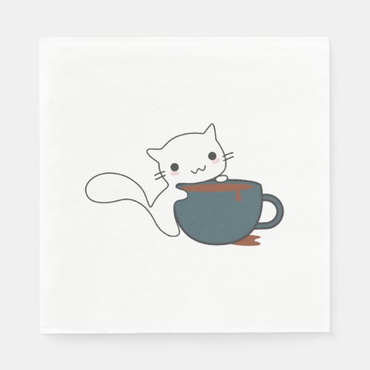 コーヒーを持つ幸せな猫 スタンダードランチョンナプキン (正面)