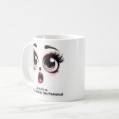 コーヒーを最初に、素敵な目をした面白い顔 コーヒーマグカップ (正面左)