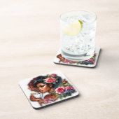 コーヒーを楽しむピンクのバラの女性 コースター (右側)