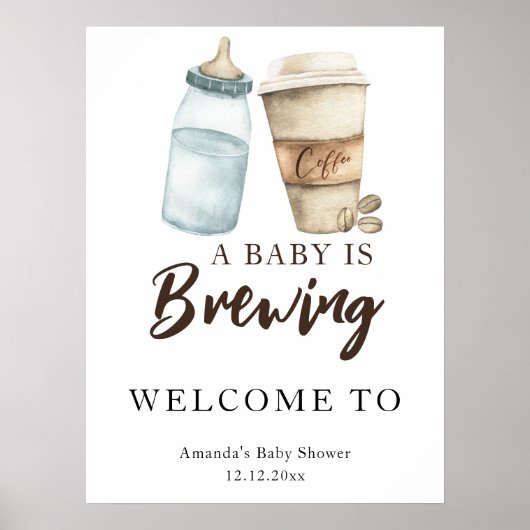 コーヒーを淹れる赤ちゃん コーヒー瓶 ベビーシャワー ポスター (正面)