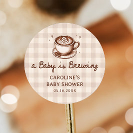 コーヒーを淹れる赤ちゃん ベビーシャワーステッカー ラウンドシール