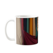 コーヒーを片手に生地を選ぶ