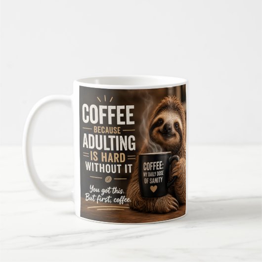 コーヒーを見下ろす面白い景色のナマケモノ コーヒーマグカップ (左)