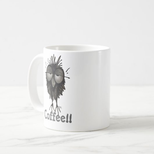 コーヒーを言っているカスタムでかわいく、おもしろいで眠いフクロウ! コーヒーマグカップ (正面左)