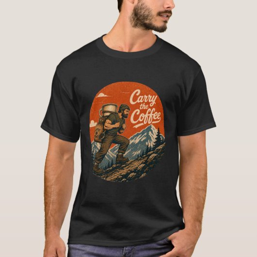 コーヒーを運ぶヴィンテージアドベンチャー Tシャツ (正面)