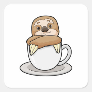 コーヒーを飲みながらナマケモノ スクエアシール