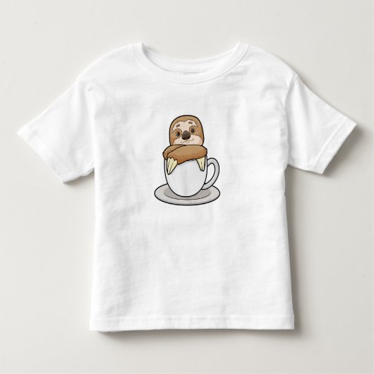 コーヒーを飲みながらナマケモノ トドラーTシャツ (正面)