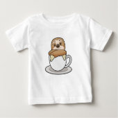 コーヒーを飲みながらナマケモノ ベビーTシャツ (正面)
