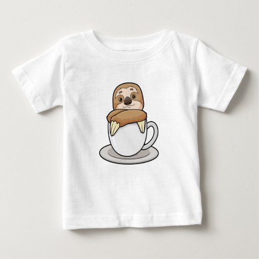 コーヒーを飲みながらナマケモノ ベビーTシャツ (正面)