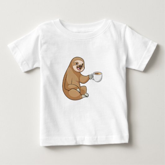 コーヒーを飲みながらナマケモノ ベビーTシャツ (正面)