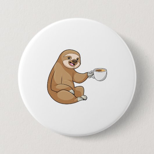 コーヒーを飲みながらナマケモノ 缶バッジ (正面)