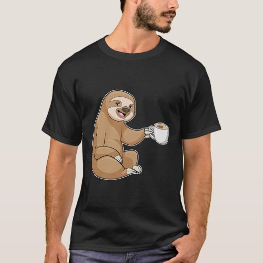 コーヒーを飲みながらナマケモノ Tシャツ (正面)