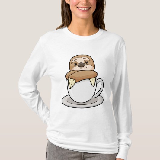 コーヒーを飲みながらナマケモノ Tシャツ (正面)