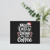 コーヒーを飲み干すクリスマス シーズンポストカード (スタンド正面)