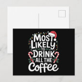 コーヒーを飲み干すクリスマス シーズンポストカード (正面/裏面)