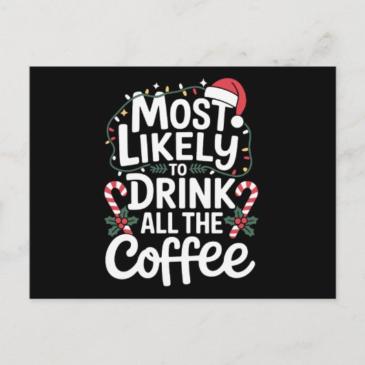 コーヒーを飲み干すクリスマス シーズンポストカード (正面)