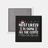 コーヒーを飲み干すクリスマス マグネット (正面/裏面)