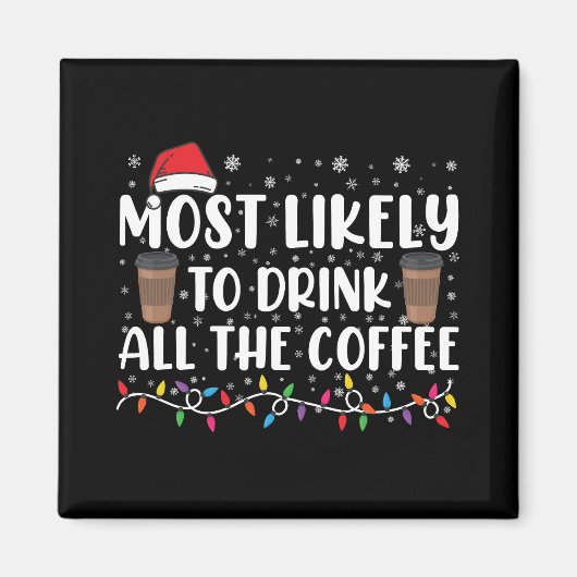 コーヒーを飲み干すクリスマス マグネット (正面)