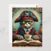 コーヒーを飲み読続ける ポストカード (正面/裏面)