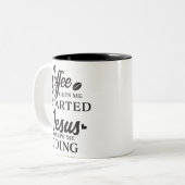 コーヒーを飲むとイエス保様が行く ツートーンマグカップ (正面左)