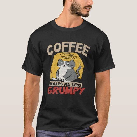 コーヒーを飲むとコーヒーや猫のグチが減る Tシャツ (正面)