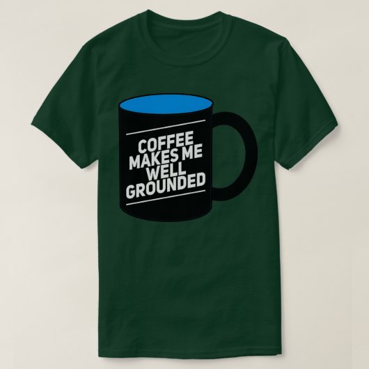 コーヒーを飲むと黒と青のマグがよく引き立てられる Tシャツ (デザイン正面)
