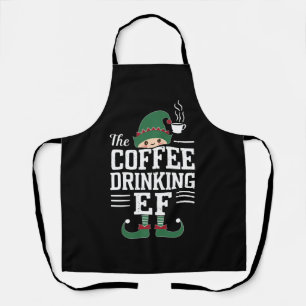 コーヒーを飲むエルフの家族でお揃いのクリスマス エプロン