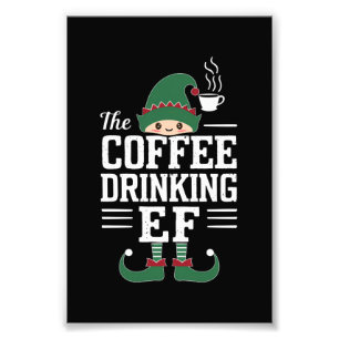 コーヒーを飲むエルフの家族でお揃いのクリスマス フォトプリント