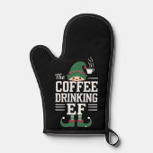 コーヒーを飲むエルフの家族でお揃いのクリスマス 鍋つかみ (正面)