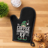 コーヒーを飲むエルフの家族でお揃いのクリスマス 鍋つかみ (トップダウン)