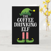 コーヒーを飲むエルフの家族とお揃いのクリスマス カード (黄色い花)
