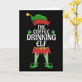 コーヒーを飲むエルフ家族のマッチンググループ クリスマス カード (黄色い花)
