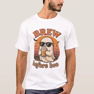 コーヒーを飲むクールなオバケのハロウィンTシャツ Tシャツ
