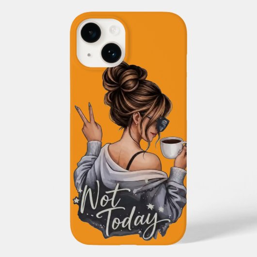コーヒーを飲むサッシーな女子 Not Today イエロー スマホケース Case-Mate iPhoneケース (裏面)