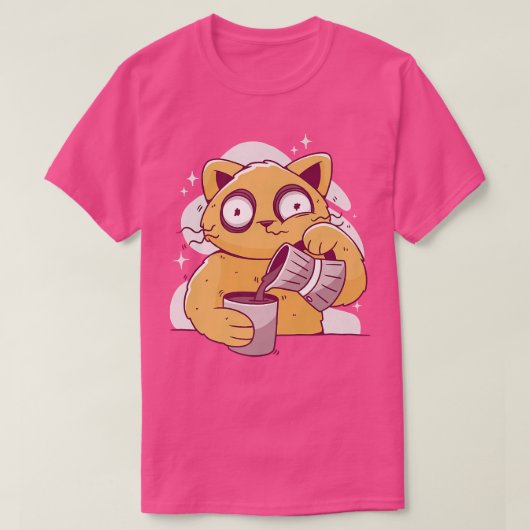 コーヒーを飲むネコがカフェインを調整 Tシャツ (デザイン正面)