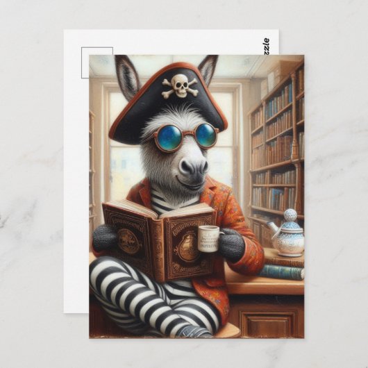 コーヒーを飲むロバ ポストカード (正面/裏面)