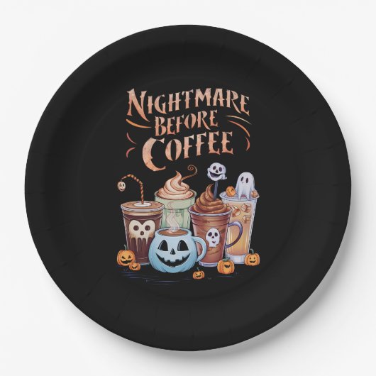 コーヒーを飲む前の夜の悪夢 パンプキンスパイス ハロウィン ペーパープレート (正面)