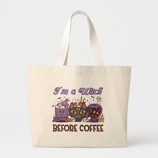 コーヒーを飲む前は魔女だ ラージトートバッグ (正面)