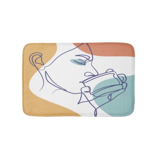 コーヒーを飲む女性の線画ポスター バスマット (正面)