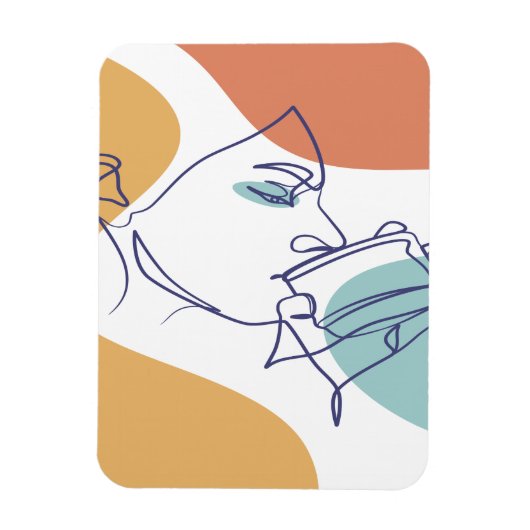 コーヒーを飲む女性の線画ポスター マグネット (縦)
