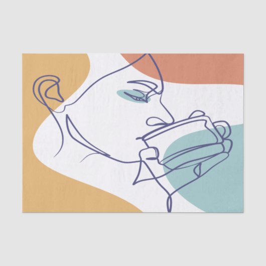 コーヒーを飲む女性の線画ポスター 薄葉紙 (正面)