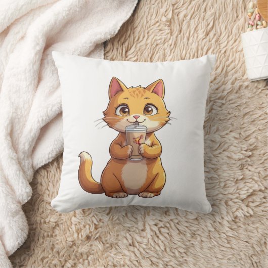 コーヒーを飲む子猫 クッション (ブランケット)