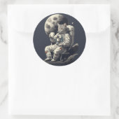 コーヒーを飲む宇宙飛行士ネコ ラウンドシール (バッグ)