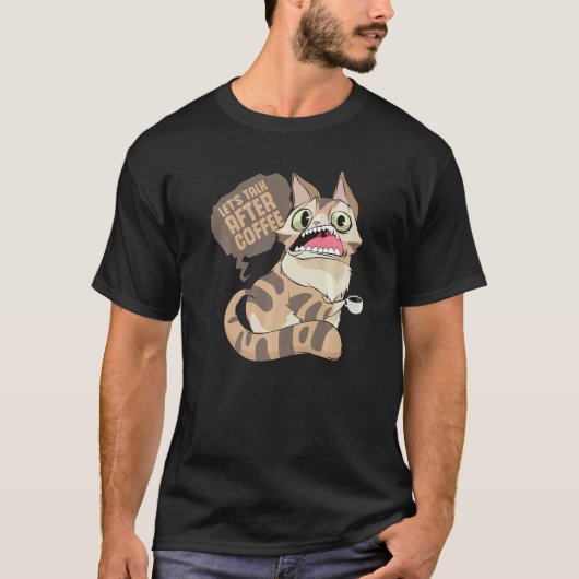 コーヒーを飲む怠惰な無知な猫 Tシャツ (正面)