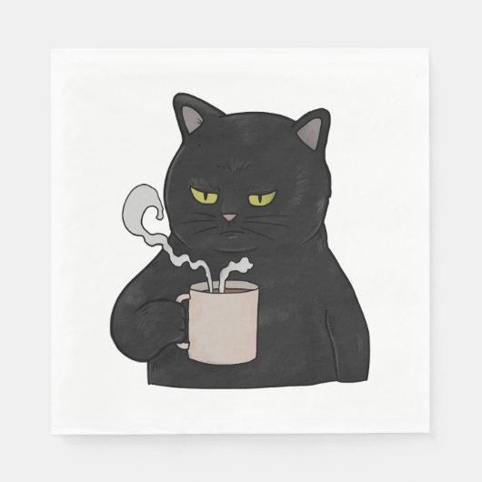 コーヒーを飲む朝の不機嫌な黒猫 スタンダードランチョンナプキン (正面)
