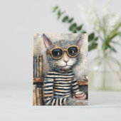 コーヒーを飲む猫 ポストカード (スタンド正面)