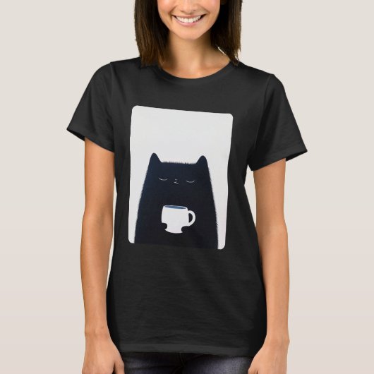 コーヒーを飲む猫 Tシャツ (正面)