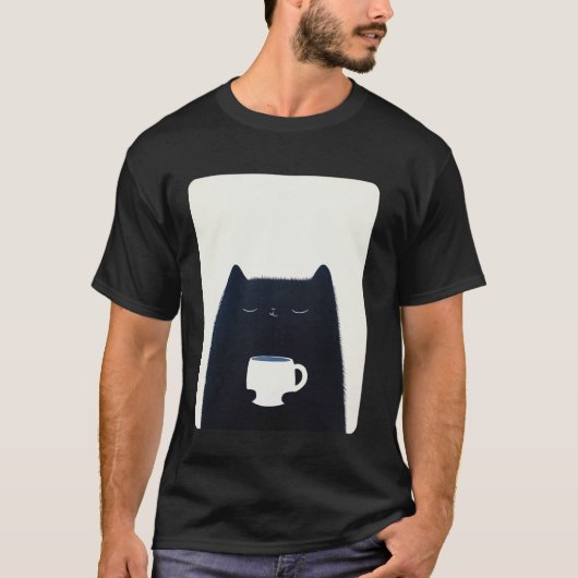 コーヒーを飲む猫 Tシャツ (正面)