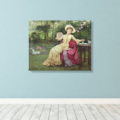 コーヒーを飲む読と庭で飲む(W/c on キャンバスプリント (インサイチュ (ウッドフロア))