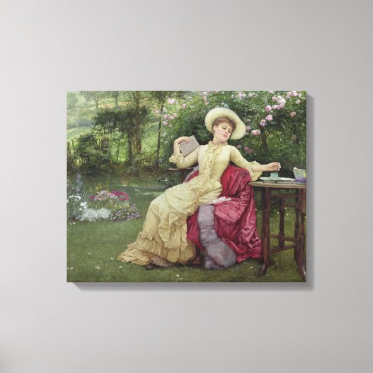 コーヒーを飲む読と庭で飲む(W/c on キャンバスプリント (正面)